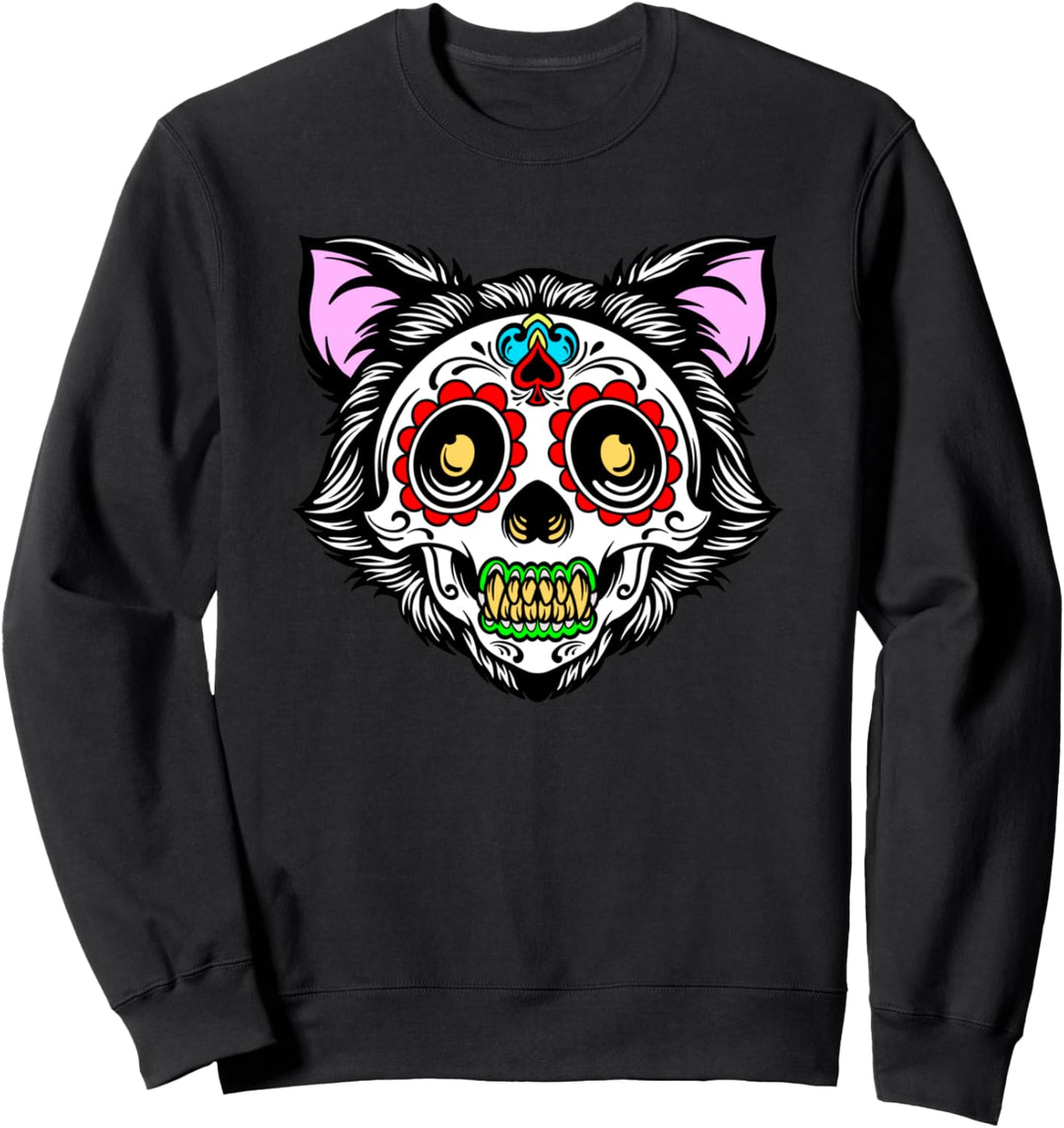 Cat Sugar Skull Day Of The Dead Cat Halloween Sweatshirt