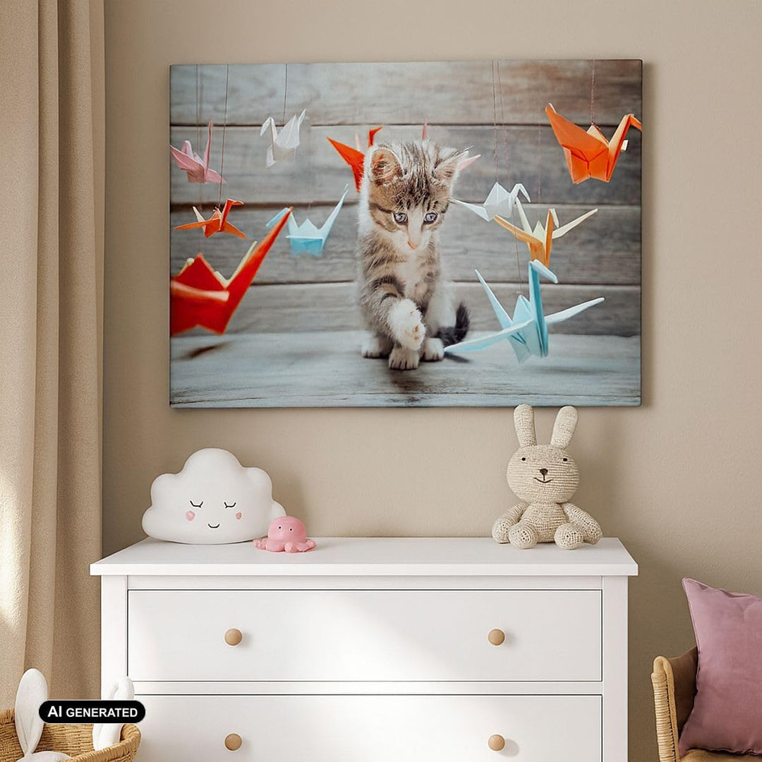 Bilder auf Leinwand Katze spass origami Leinwandbild mit Rahmen 70x50cm Wandbilder Dekoration Wohnzi