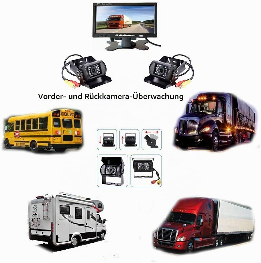 Rückfahrkamera Auto 2 Kamera Set mit Super Nachtsichtgeräten, 7 Zoll HD Vollfarbdisplay Rear View Mo