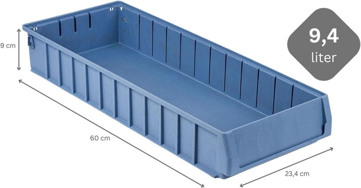 SparSet 5x Regalkasten 600 BN mit Etikett & Schutzhaube | HxBxT 9x23,4x60cm | 9,4 Liter | Sichtlager