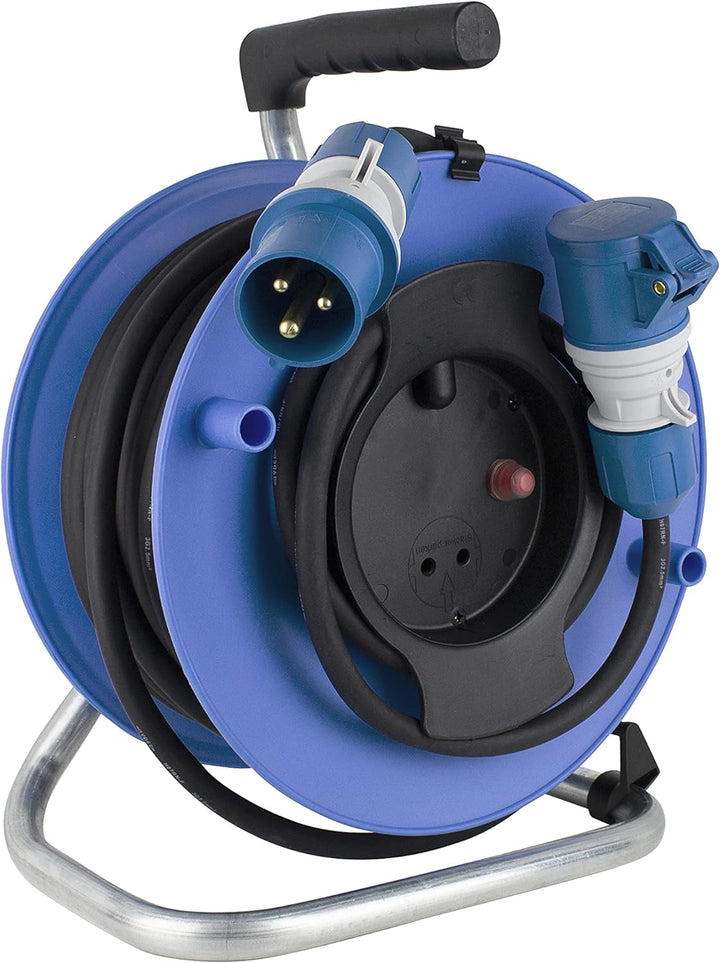 as - Schwabe CEE Outdoor Gerätekabeltrommel, 25m Gummileitung mit CEE-Stecker & -Kupplung mit neuer