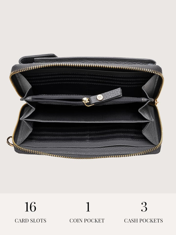 Lazarotti Bologna XL Leder Damen-Geldbörse & Handytasche (2-in-1) | 16 Kartenfächer | zum Umhängen m
