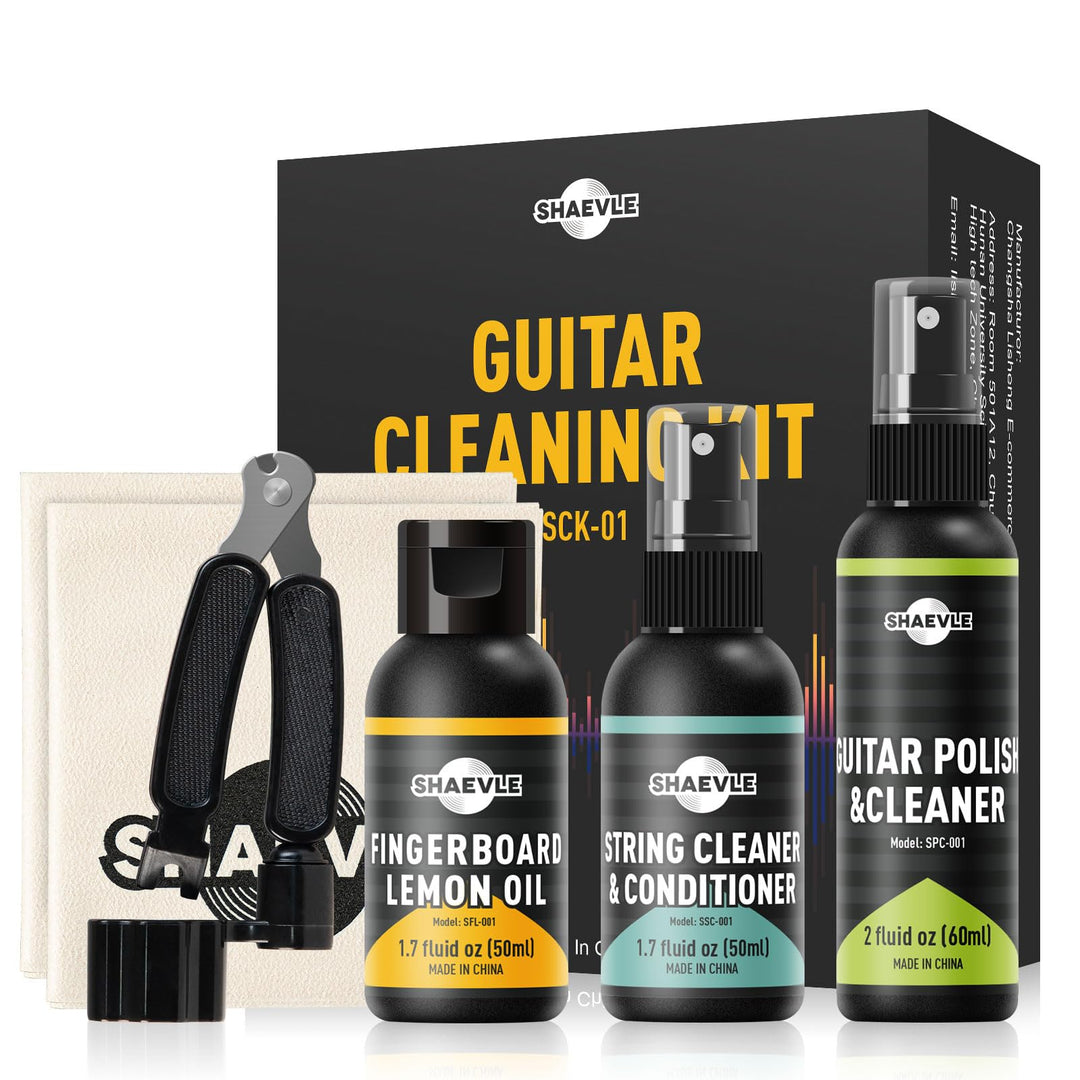 Gitarrenreinigung,All IN ONE Kit: Gitarrenpolitur, Griffbrett-Zitronenöl, Saitenreiniger-Öl, Reinigu