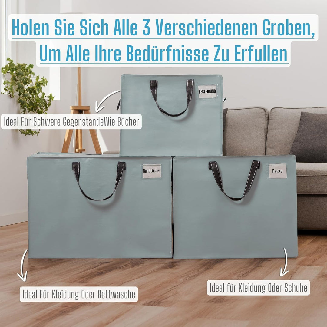 VENO 84 Liter Extra Gross Aufbewahrungstasche mit starke Griffe und Reissverschlüssen für Umzug, Auf