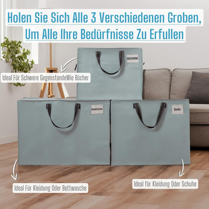VENO 105 Liter Extra Gross Aufbewahrungstasche mit starke Griffe und Reissverschlüssen für Umzug, Au