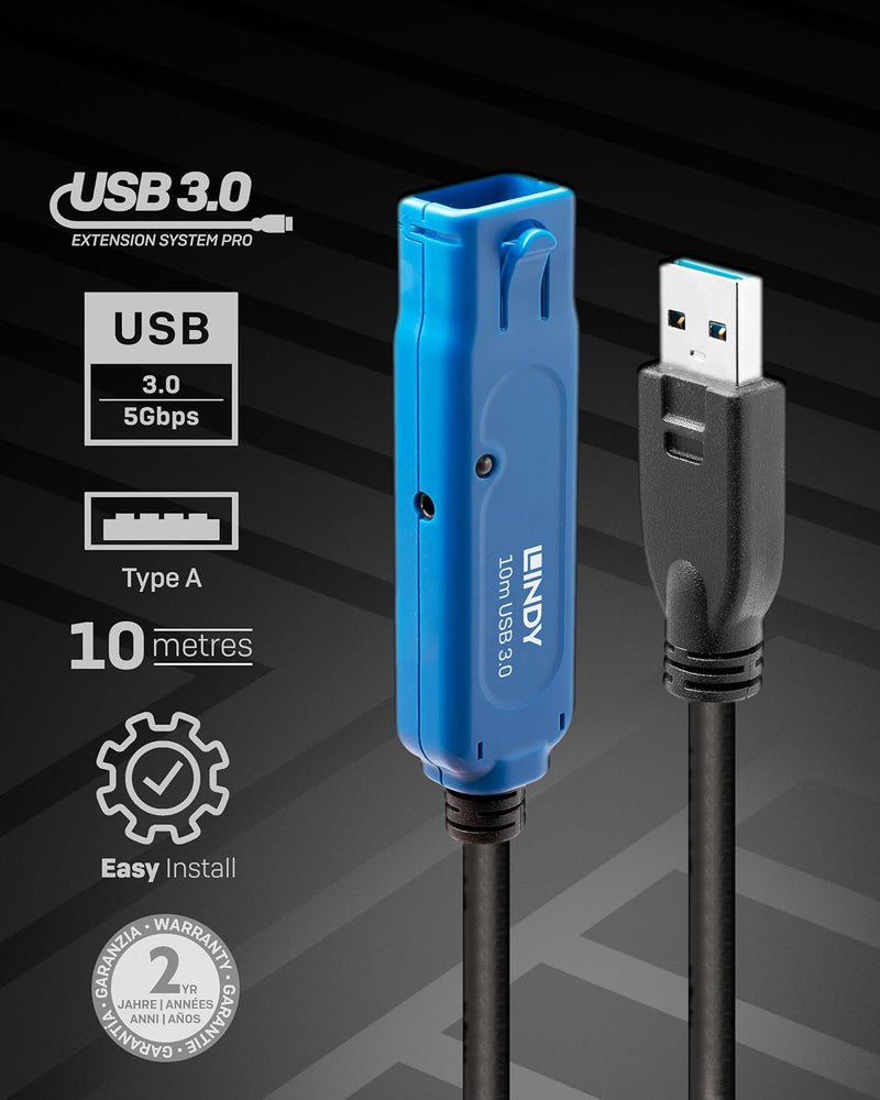 LINDY 43157 10m USB 3.0 Aktivverlängerung Pro Typ A/A Pro M/F 10 Meters