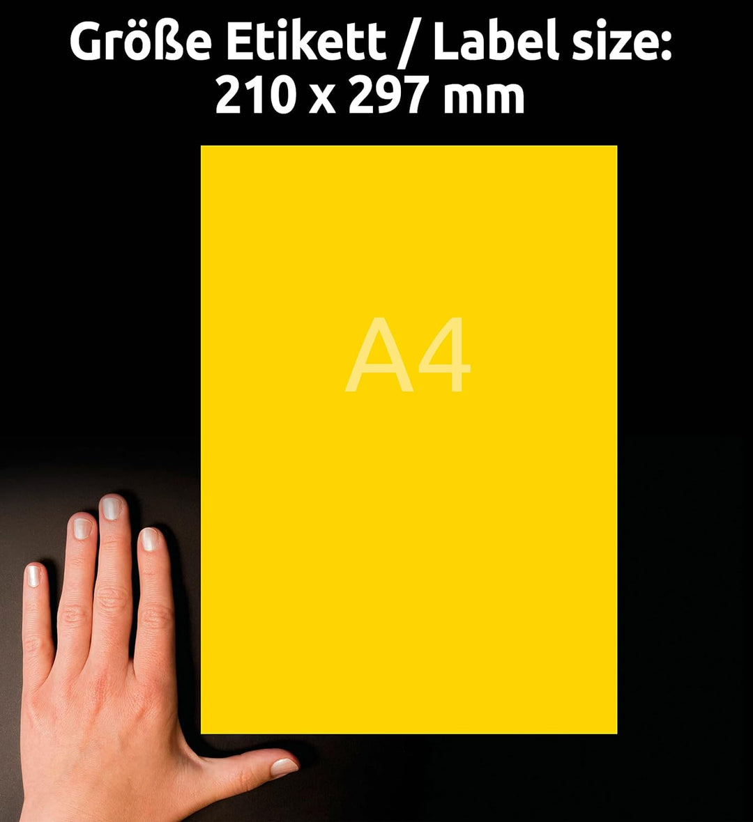 AVERY Zweckform 3473 Gelbe Etiketten (100 Aufkleber, 210x297mm auf A4, permanent haftend, selbstkleb