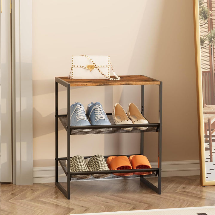 Huhote Schuhregal 3 Ebenen, Schuhständer Metall, Schuhregal Klein, Schuh-Organizer, Schuhaufbewahrun