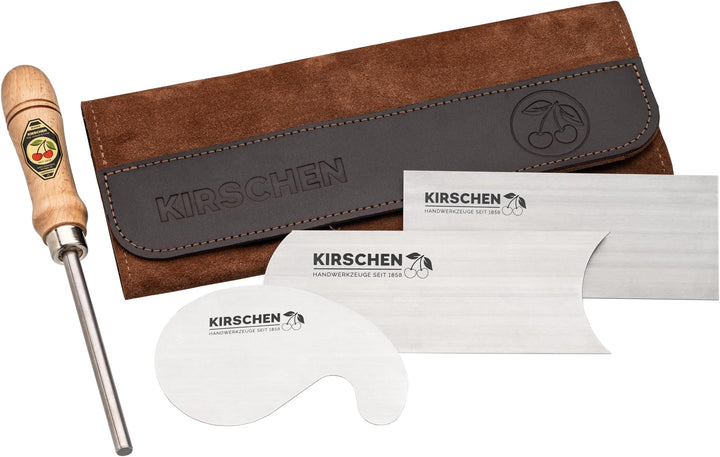 Kirschen Ziehklingen Set (3-tlg., braun, mit Ledertasche, Rechteckige/Konkave/Schwanenhals Ziehkling