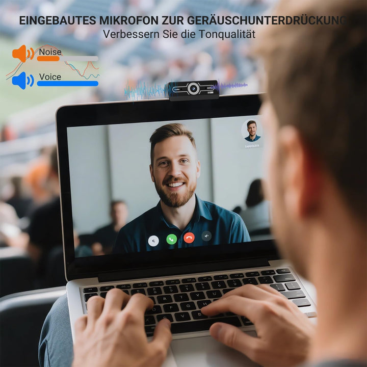 Webcam 2K, USB A Webcam mit Mikrofo, Kamera PC, Rauschunterdrückung Automatische Fixfokus für Live S
