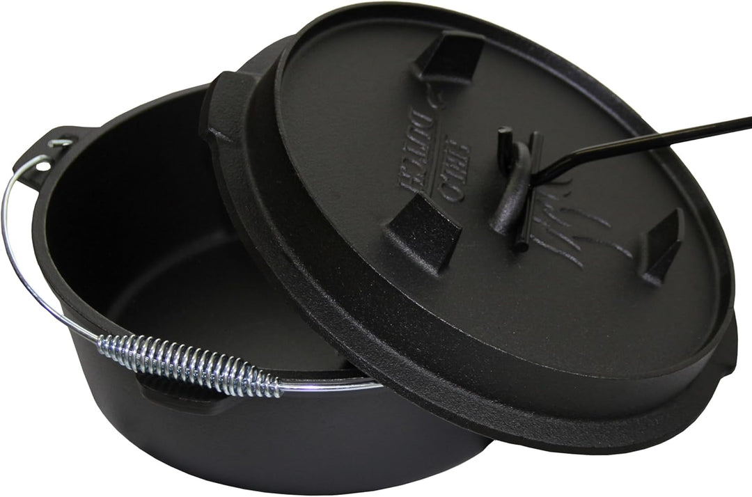 Dutch Oven Set Gusseisen 1,8L-13,6L – Feuertopf mit Deckelheber, Schmortopf mit & ohne Füsse, Schlit