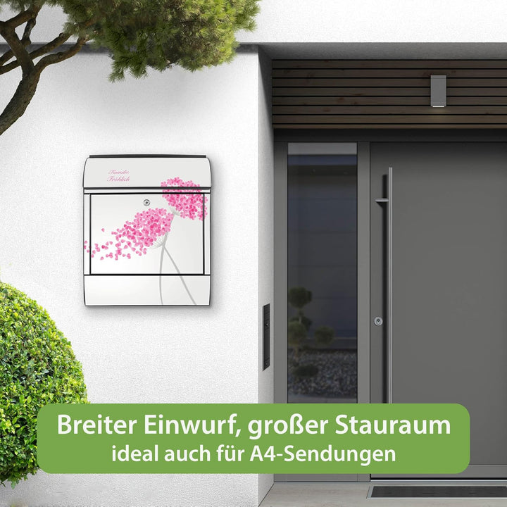 banjado Design Briefkasten personalisiert 38,5x46,5x13cm & 2 Schlüssel - Briefkasten Stahl Schwarz Z