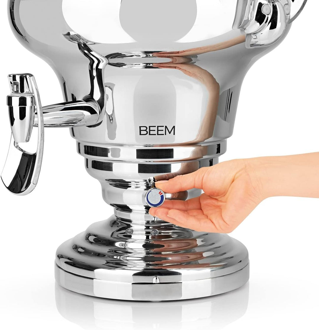 BEEM ROYAL+ Samowar - 15 l | Edelstahl | Türkischer Teekocher elektrisch | 3000 W| 2 l Edelstahl-Tee