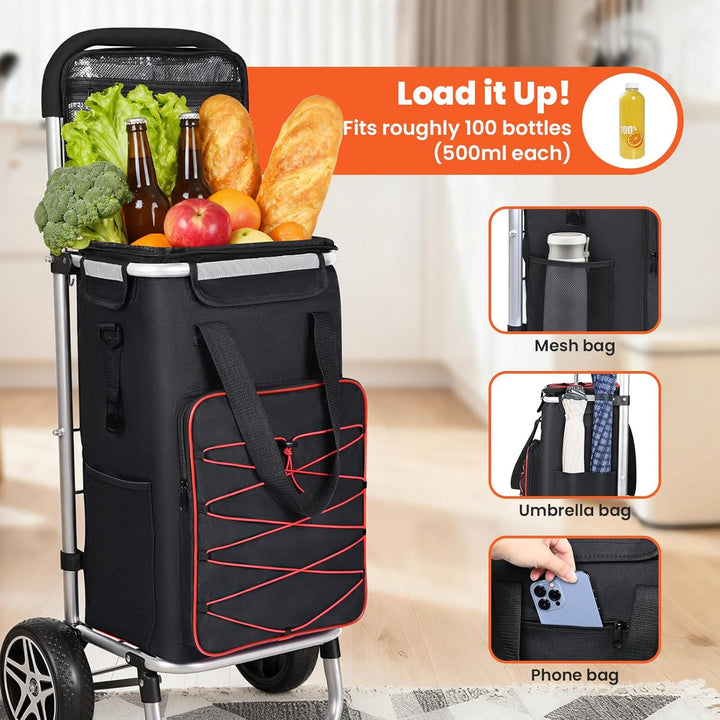 YEAUPE PRO 3in1 Einkaufstrolley mit Kühlfach, 45L Einkaufsroller mit Abnehmbarer Tasche, Max. 25kg B