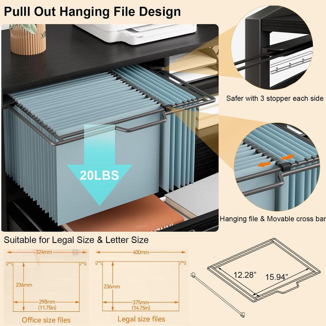 HSH Rollcontainer mit Schubladen für DIN A4 Letter FormatGrösse Mobiler Büroschrank Holz Metall Druc