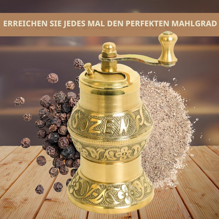 Handgefertigte Sozen Pfeffermühle, manuelle Messingmühle, Istanbul Crafted 11,9 cm, tragbare konisch