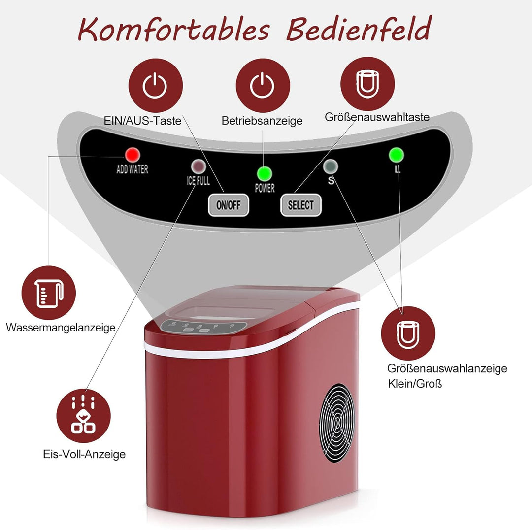 RELAX4LIFE Eiswürfelmaschine, Eismaschine mit Eiswürfelschaufel & Eiskorb, 12 kg in 24 Std, 9 Eiswür