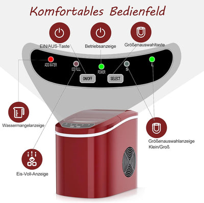 RELAX4LIFE Eiswürfelmaschine, Eismaschine mit Eiswürfelschaufel & Eiskorb, 12 kg in 24 Std, 9 Eiswür
