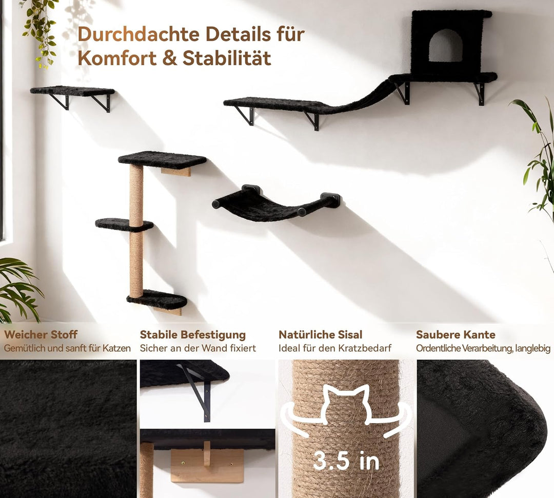 Kletterwand Katzen Set, 4-in-1 Katzen Kletterwand Set, Stabiler Katzenmöbel mit Hängematte, Katzenha