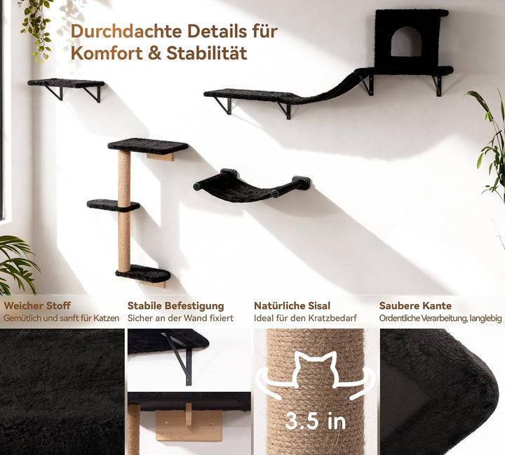 Kletterwand Katzen Set, 4-in-1 Katzen Kletterwand Set, Stabiler Katzenmöbel mit Hängematte, Katzenha