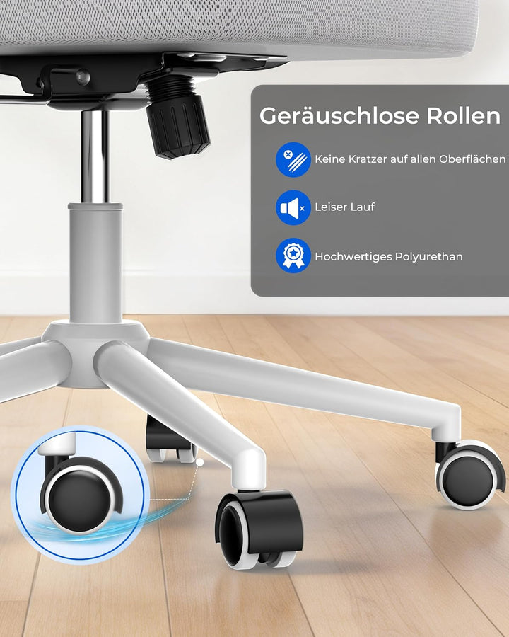 rattantree Schreibtischstuhl Ergonomischer Grau für Zuhause Büro | Bürostuhl mit Verstellbaren Armle