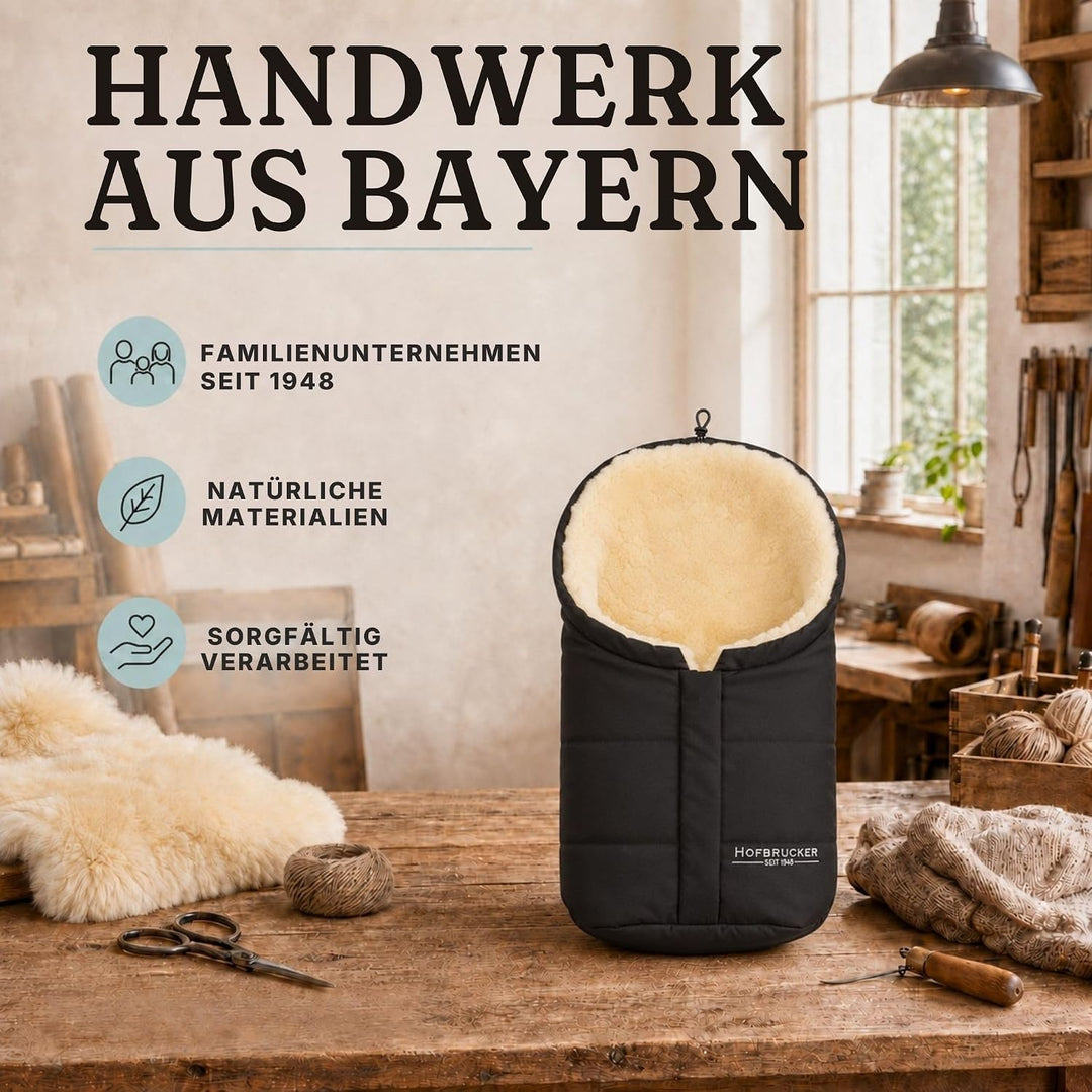 Hofbrucker Lammfell-Fusssack Eskimo für Babyschale, Kinderwagen, Buggy/Universeller Winterfusssack/F