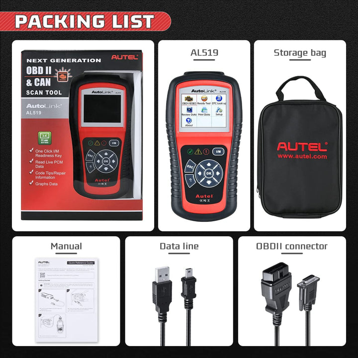 Autel AutoLink AL519 OBD2 Diagnosegerät, Gleich wie ML519, OBD2/ EOBD/CAN Auto Scanner Fahrzeug Moto