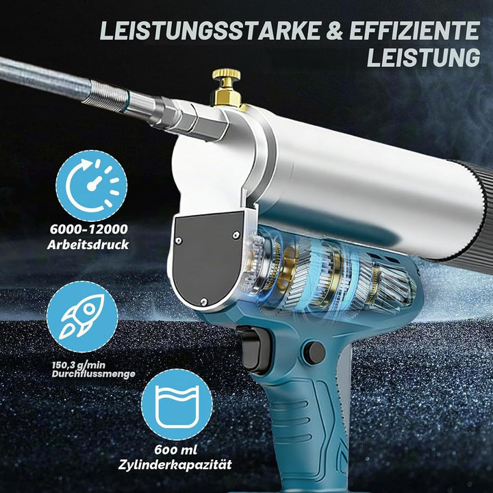 Akku Fettpresse, 12000 PSI Elektrische Fettpresse Kit mit Akkus, 30cm Schlauch, LED-Licht, 4,9 oz/mi