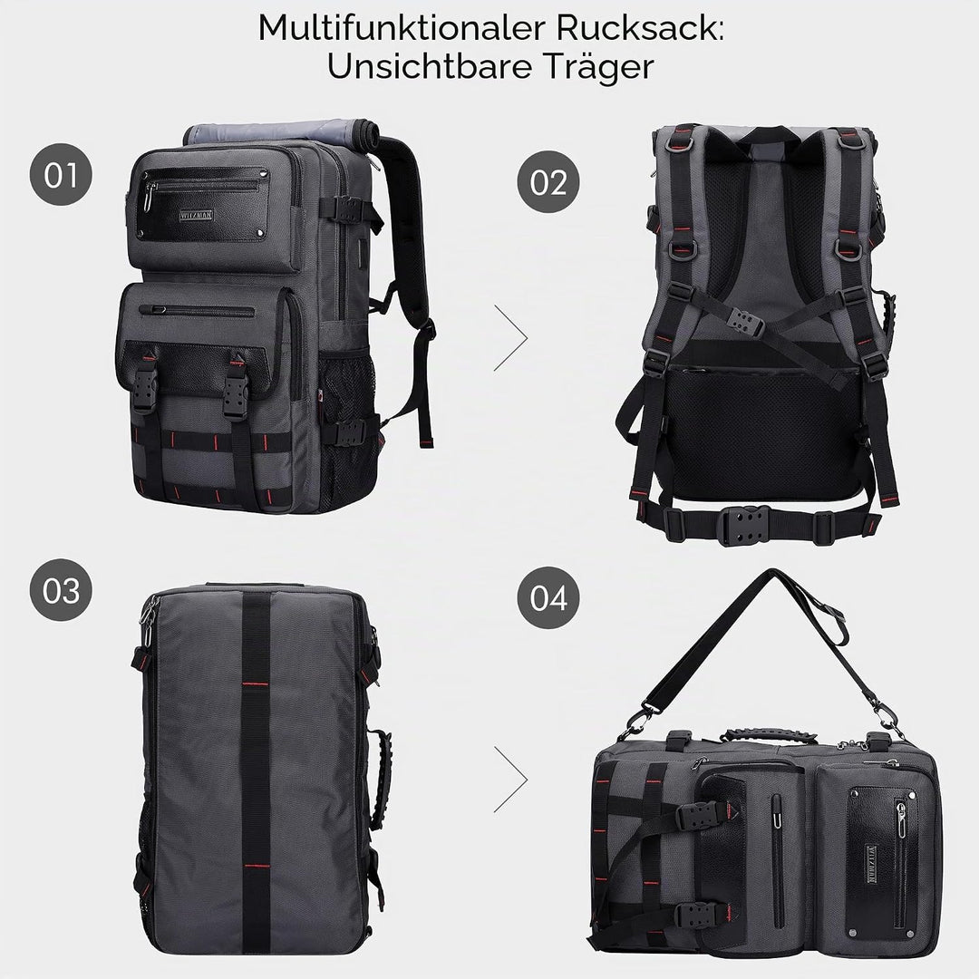 WITZMAN Reiserucksack Herren mit USB-Ladeanschluss Gross als Nylon Reisetasche Tragbar Fit 17 zoll L