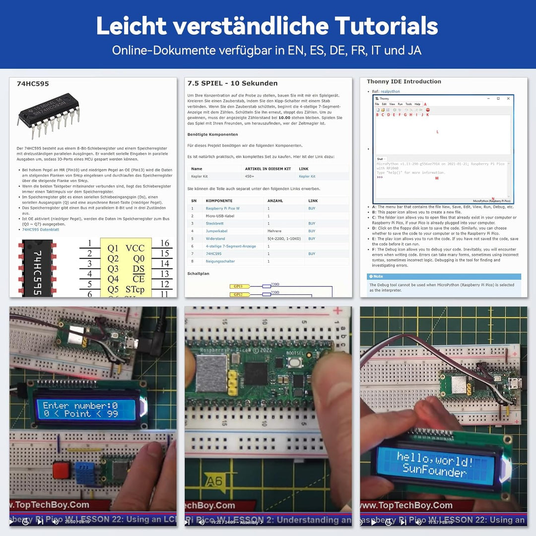 SUNFOUNDER Ultimate Starter Kit für Raspberry Pi Pico W mit Online-Tutorials, 454 Artikeln, 117 Proj