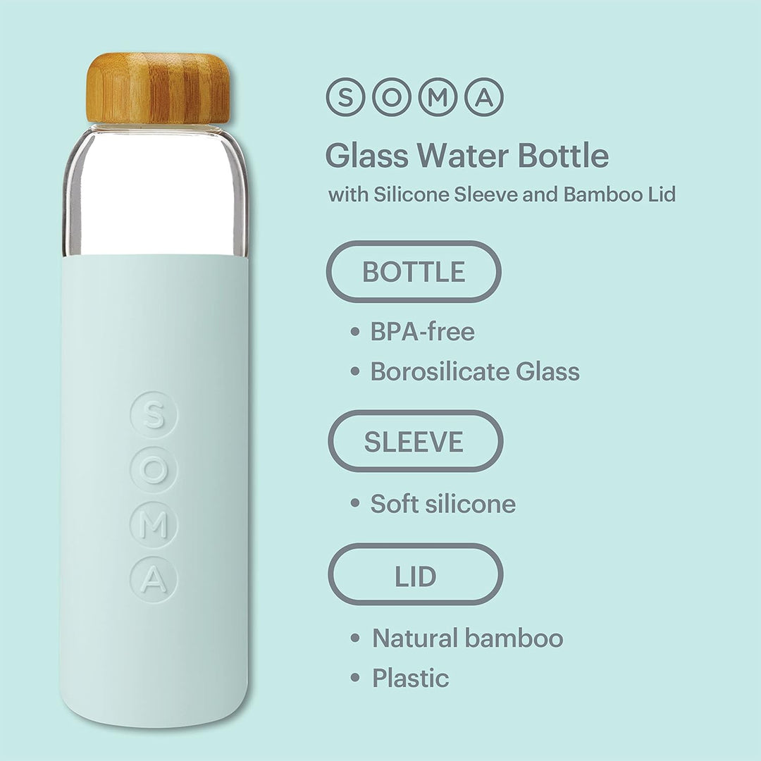 SOMA Glas-Wasserflasche mit Silikonhülle, BPA-frei, Minze, 500 ml 17oz Mint, 503 ml Mint
