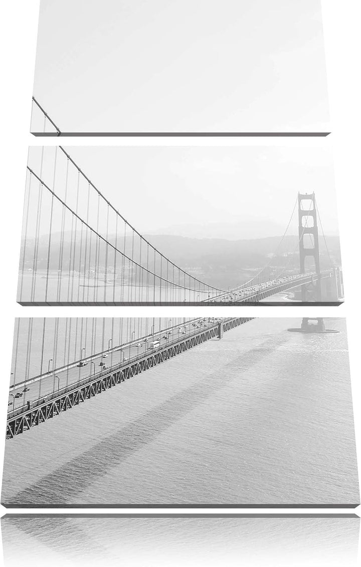 Pixxprint Golden Gate Bridge San Francisco / 3-Teilig/Gesamtmass 120cm Leinwandbild bespannt auf Hol