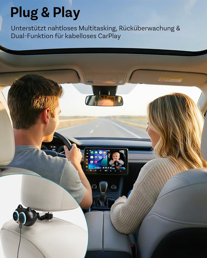 OTTOCAST Cabin Care, 2026 Neues Wireless CarPlay Adapter mit Kamera, Baby Auto Kamera, CarPlay Baby