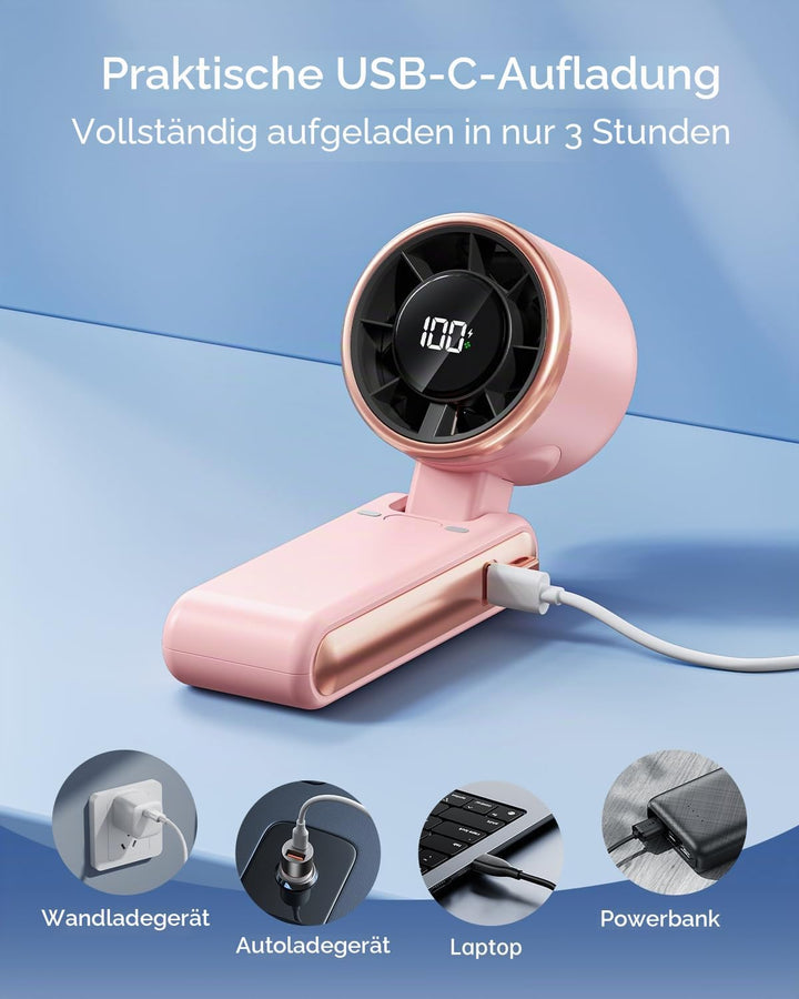 SWEETFULL Tragbarer Turbo Handventilator Akku Aufladbar, 9m/s Hohe Geschwindigkeit,Mit 5 Geschwindig