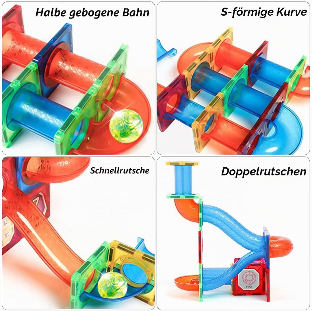 Jvchengxi Magnetische Bausteine, 110 Stücke STEM Konstruktion Fliese Magnet Blöcke Murmelbahn-Set Mo