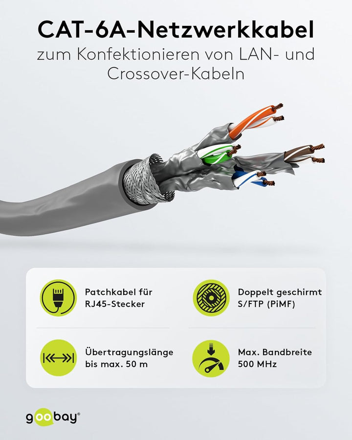 Goobay 96093 Netzwerkkabel CAT 6 A Verlegekabel 50m CAT 6A Kabel S/FTP Patchkabel halogenfrei Ethern