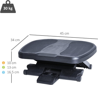 HOMCOM Fussstütze, Fussablage, Fussablage, 3 Höhen Verstellbar, HIPS, schwarz, 45 x 34 x (10-16,5) c