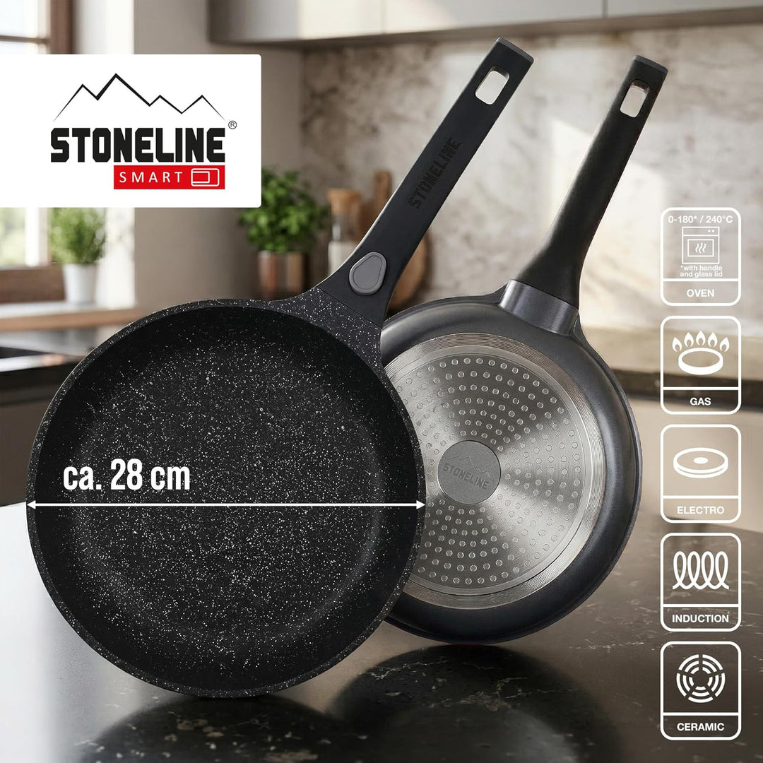 STONELINE SMART Bratpfanne 28 cm, Grosse Pfanne Aluguss, Abnehmbarem Griff, Induktion, Alle Herdarte