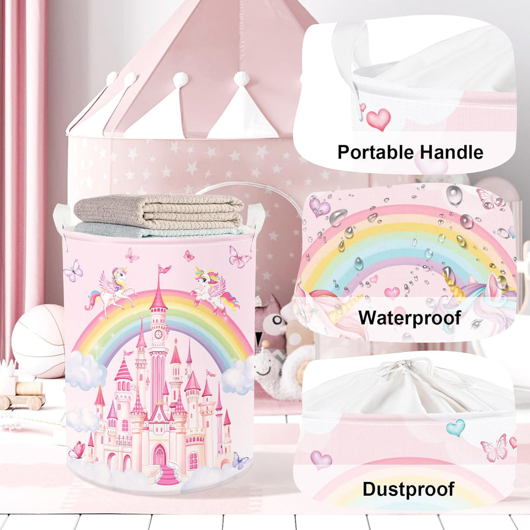 Regenbogen Tiere Kinder Wäschekorb Faltbar für Mädchen Gross Kleidung Spielzeug Aufbewahrungskorb fü