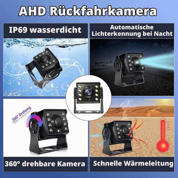 CAMECHO RV Rückfahrkamera Kit mit 8-Zoll-LCD-Monitor+ AHD 1080P Rückfahrkamera*2 mit Nachtsicht IP69