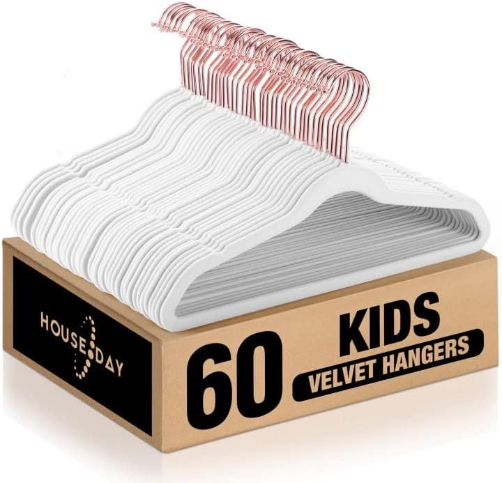 HOUSE DAY Kleiderbügel Kinder 60x Kinderkleiderbügel Samt Kinderbügel Kleiderbügel Samt Weiss Kinder