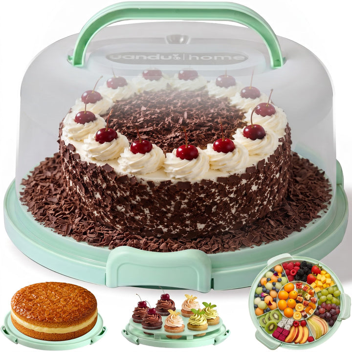uandu Kuchen Transportbox rund, Tortentransportbox mit Deckel, Haube und Griff. Aufbewahrungsbox, Ku