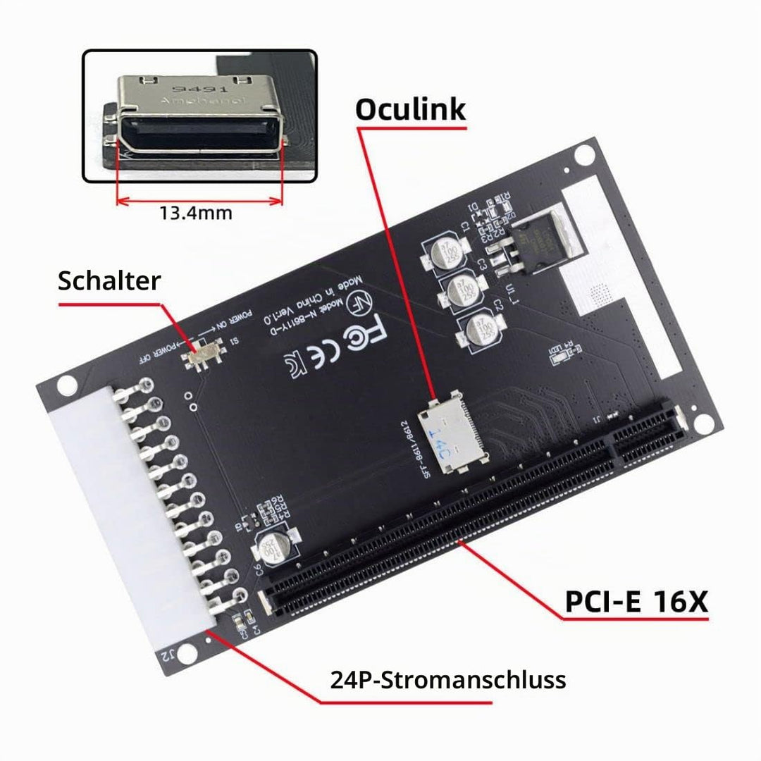 chenyang Oculink SFF-8612 4X auf PCIE X16 PCI-Express Adapter mit ATX 24Pin Power Port für Mainboard