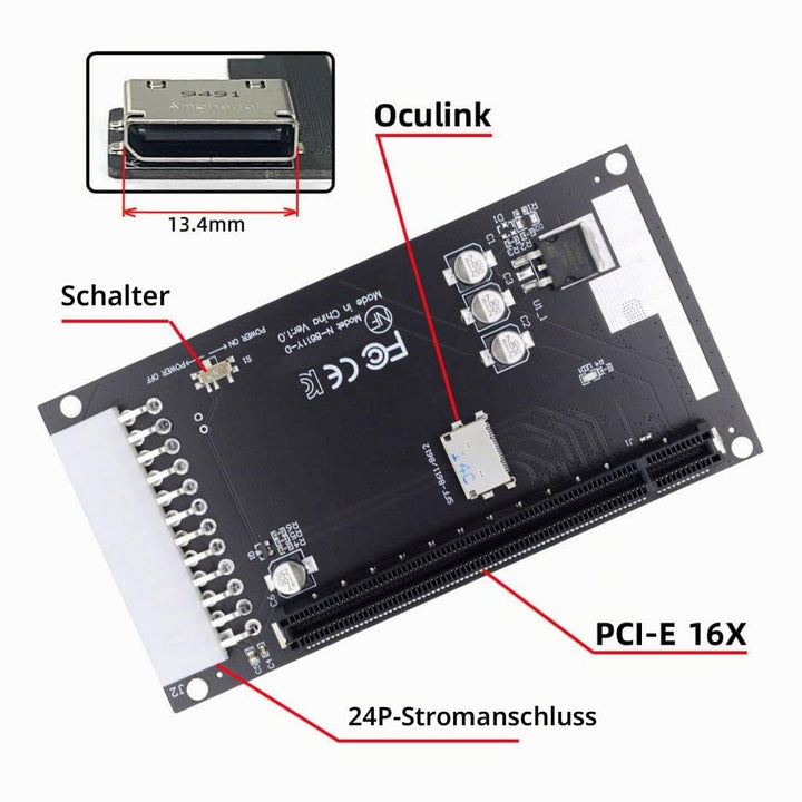 chenyang Oculink SFF-8612 4X auf PCIE X16 PCI-Express Adapter mit ATX 24Pin Power Port für Mainboard