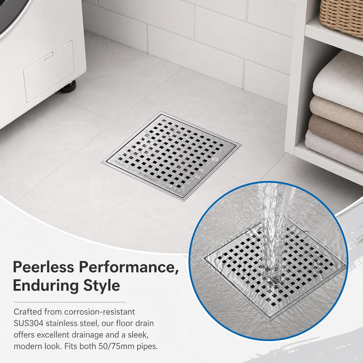 Duschrinne Quadrat 15 * 15cm, Duschrinne Quadratisch Edelstahl Bodenablauf, Bodenablauf Dusche DN50