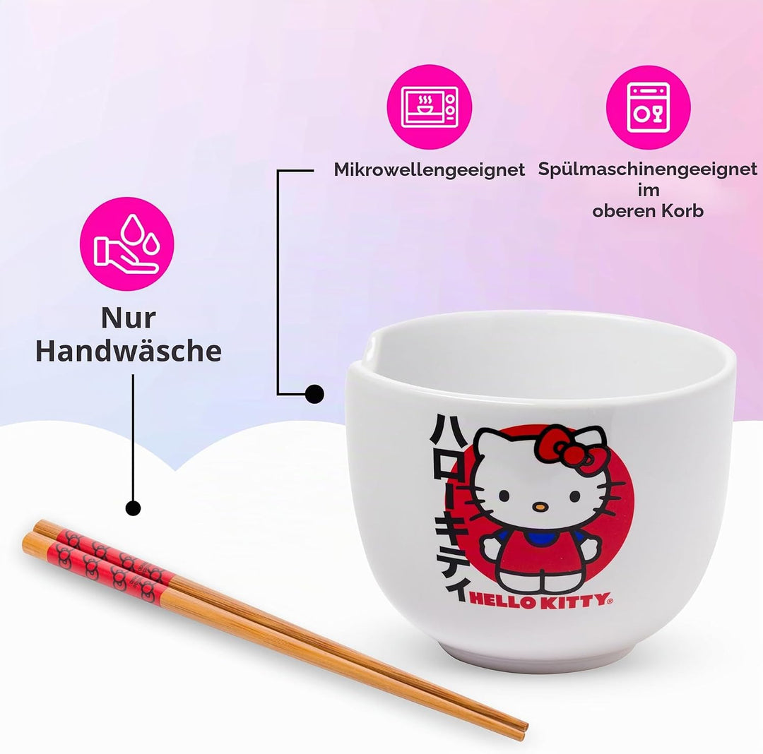 Silver Buffalo Hello Kitty KTY511KD Ramenschale mit Essstäbchen, Keramik, 590 ml, Weiss/mehrfarbig,