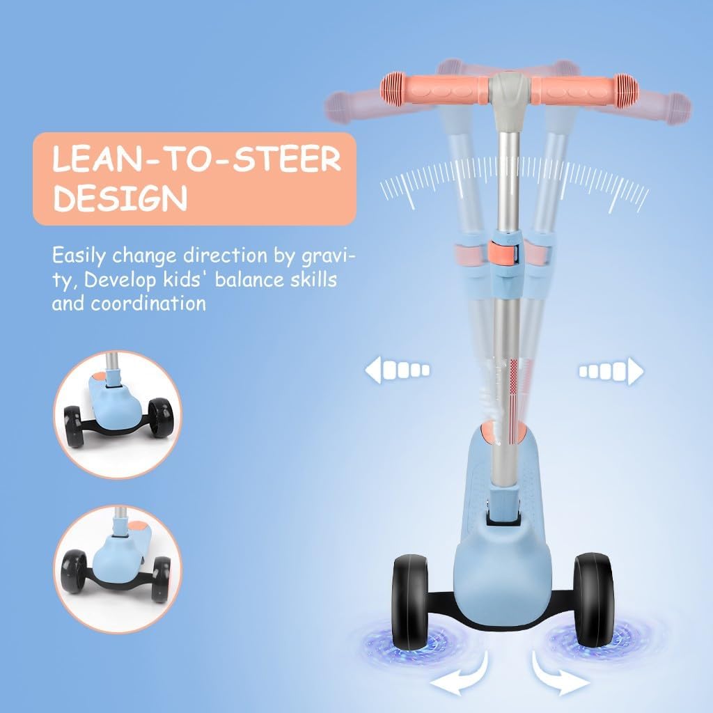 Kinderroller ab 3 Jahren, Roller Kinder mit LED-Rädern, Faltbare Kinderscooter für 3-10 Jahren Blau,