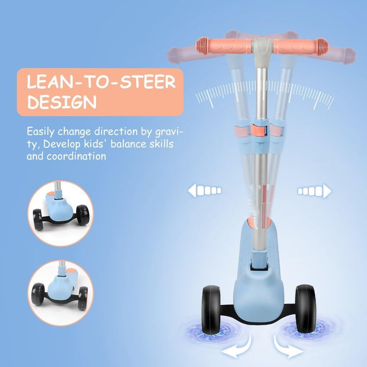 Kinderroller ab 3 Jahren, Roller Kinder mit LED-Rädern, Faltbare Kinderscooter für 3-10 Jahren Blau,