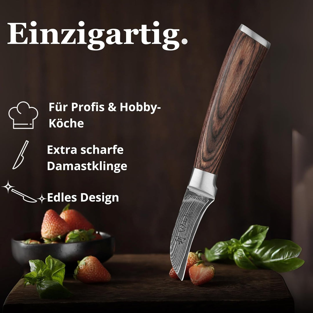 Wakoli Edib Damast Schälmesser I Scharfe 6 cm Klinge aus 67 Lagen Damaststahl mit VG10 Kern und Grif