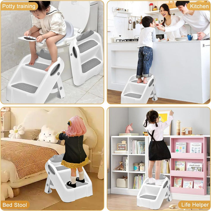 Tritthocker Kinder 2 Stufen, Klappbar Hocker Kinder, Anti-Kipp Trittschemel für 1-3 Jahren Baby Kind